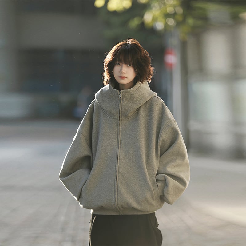 AFISHSTAYオーバーサイズフード付きジップアップパーカー | mblueshop