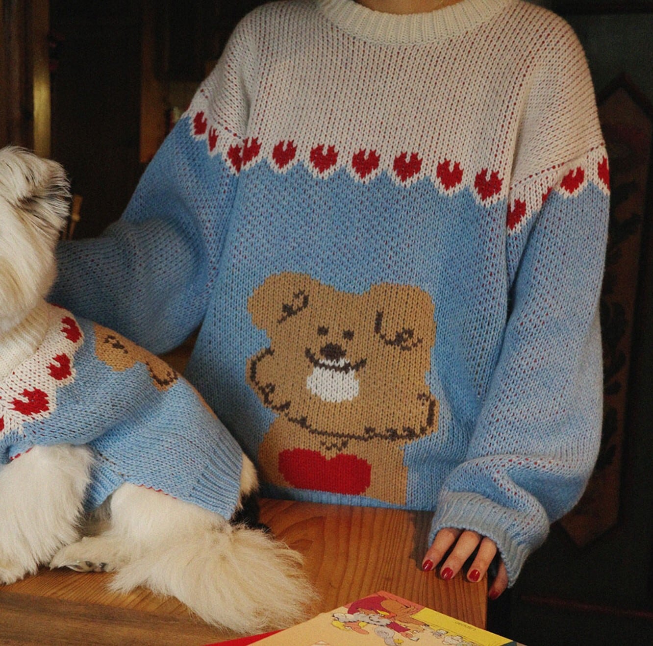 Human/予約【noonoosoom】love bear sweater (Blue)
