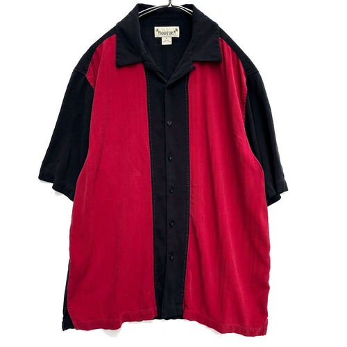 [PARADISE COVES] Vintage S/S Open Collar Panel Switching Silk Shirt [1990s-] Vintage Silk Shirts