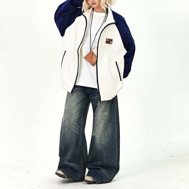 バイカラーパッチアクセントジップブルゾン 2col   R01490