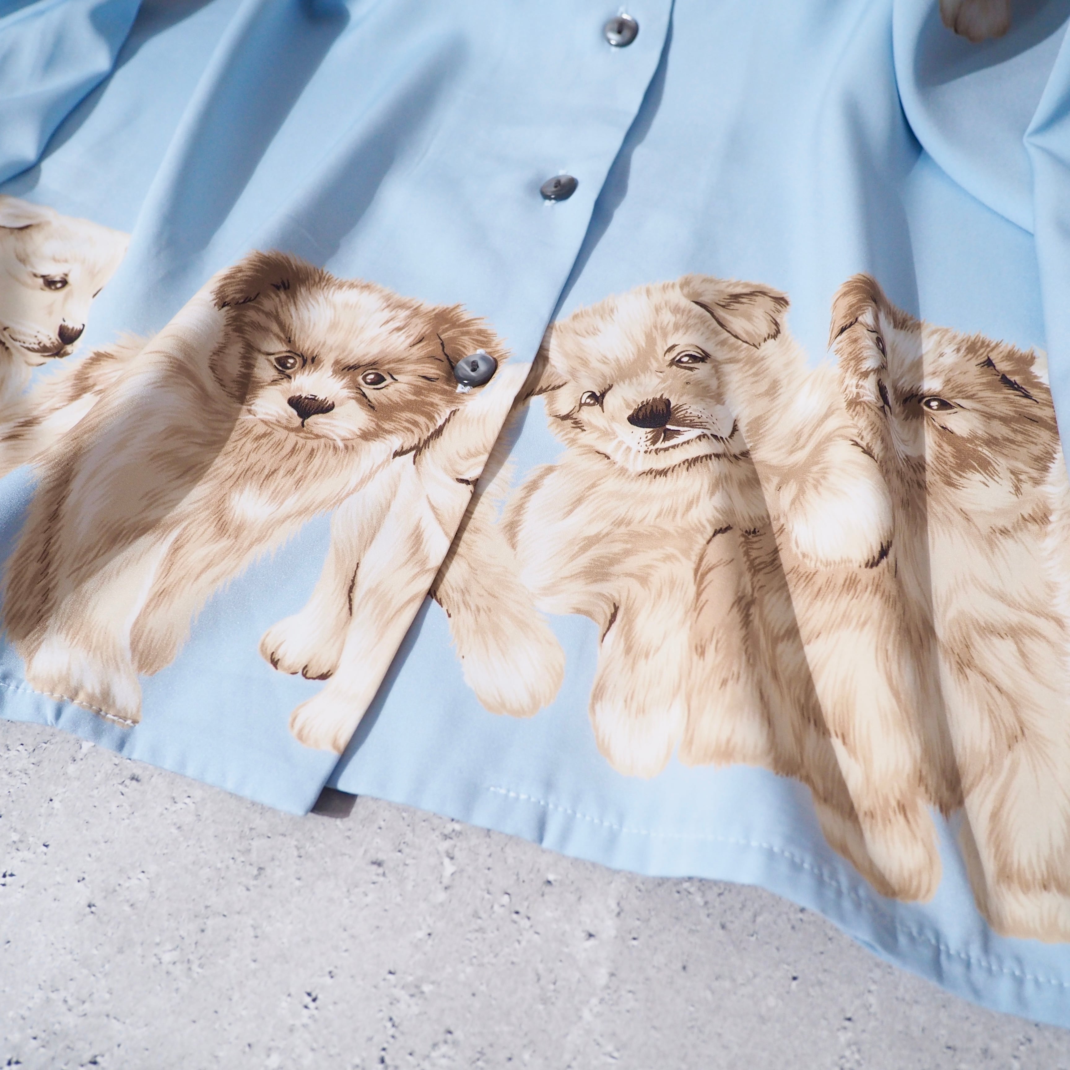 1980s Pretty Puppy Dogs printed vintage Open collar Shirt