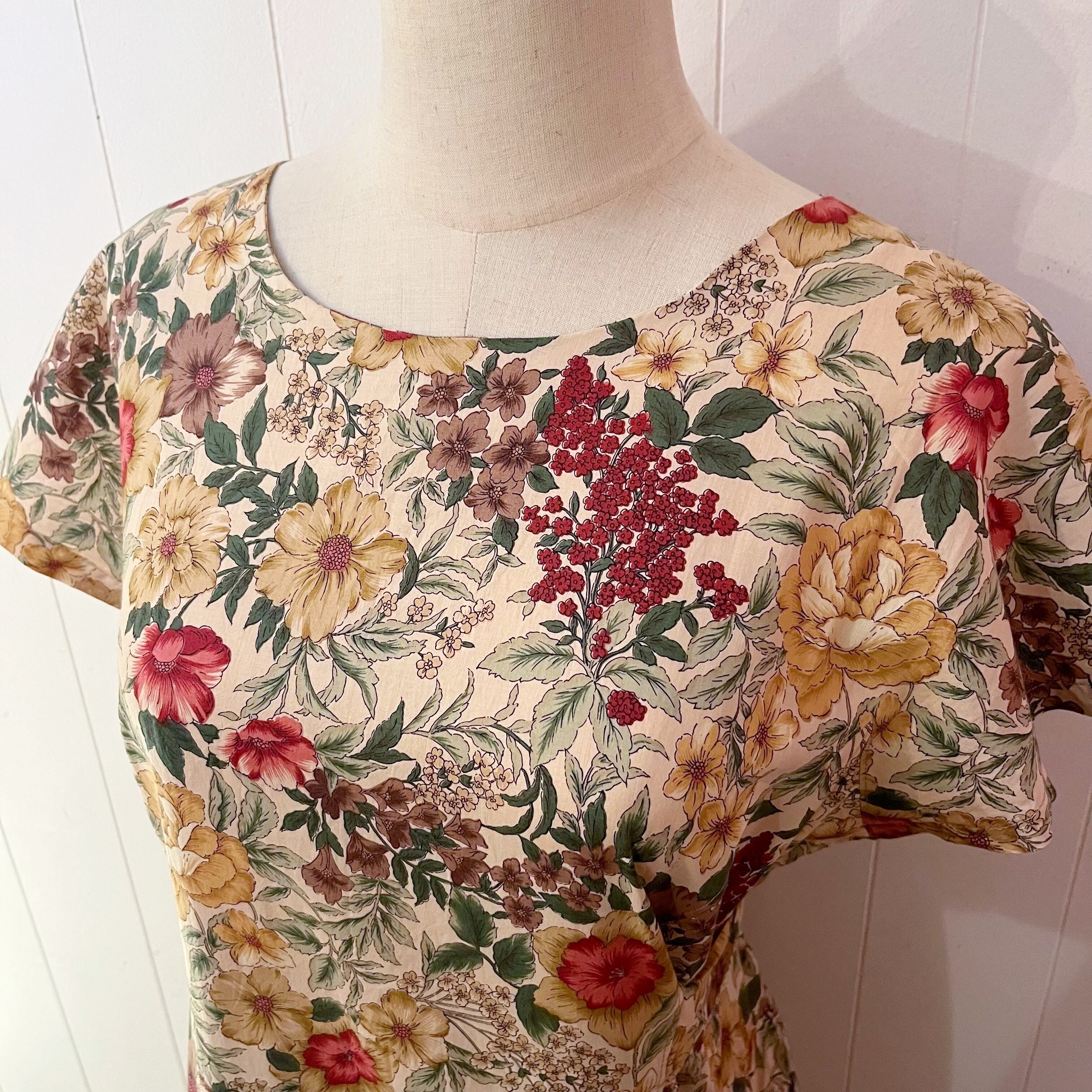 botanical flower waist ribbon one-piece