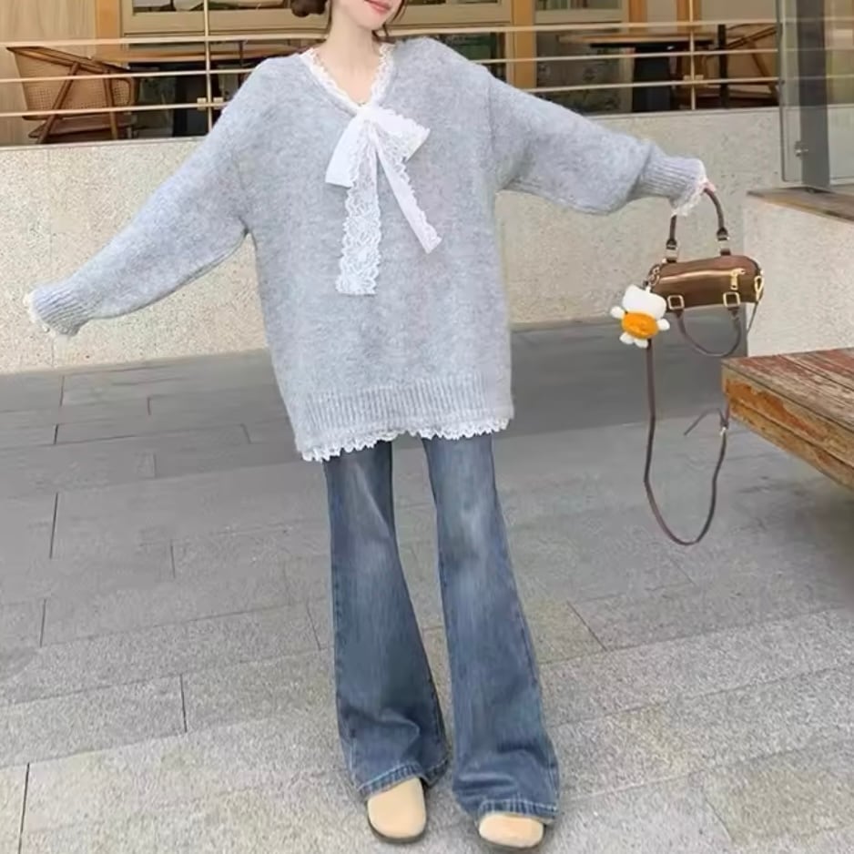 レースボウタイセーター