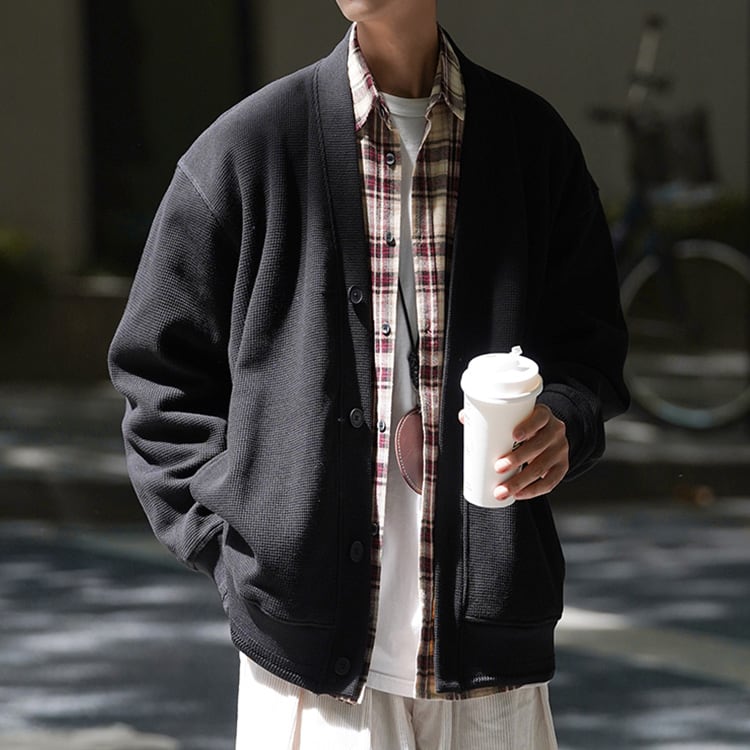 ★WAFFLE CARDIGAN V-NECK SWEATER　　　23365