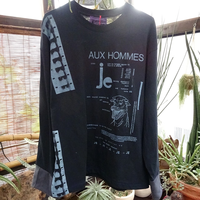 [ LONG  T-SHIRT ] HE?XION! TAPES  / AUX HOMMES ロングTシャツ ( BK )