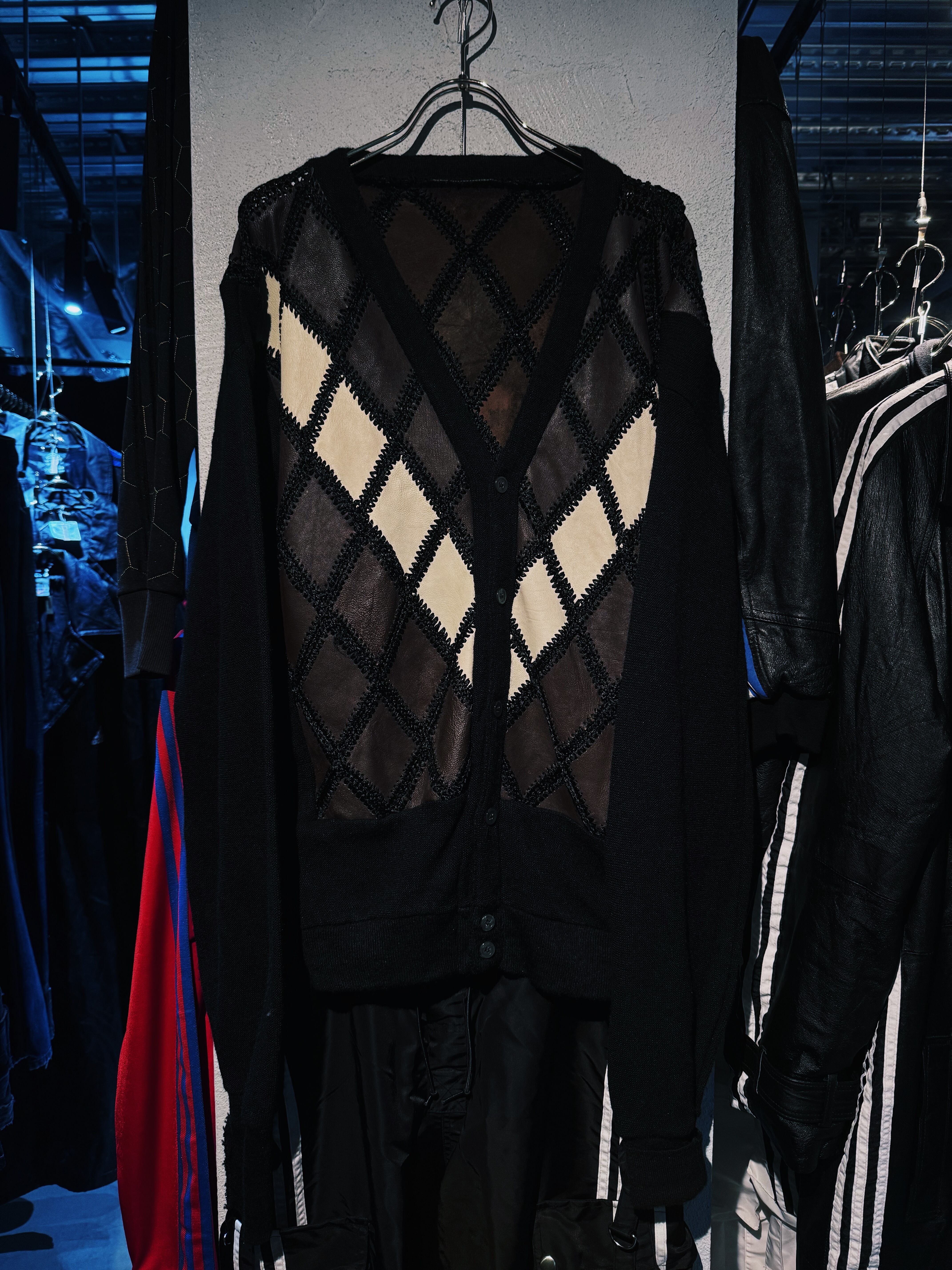 【D4C】Diamond leather patchwork design docking cardigan