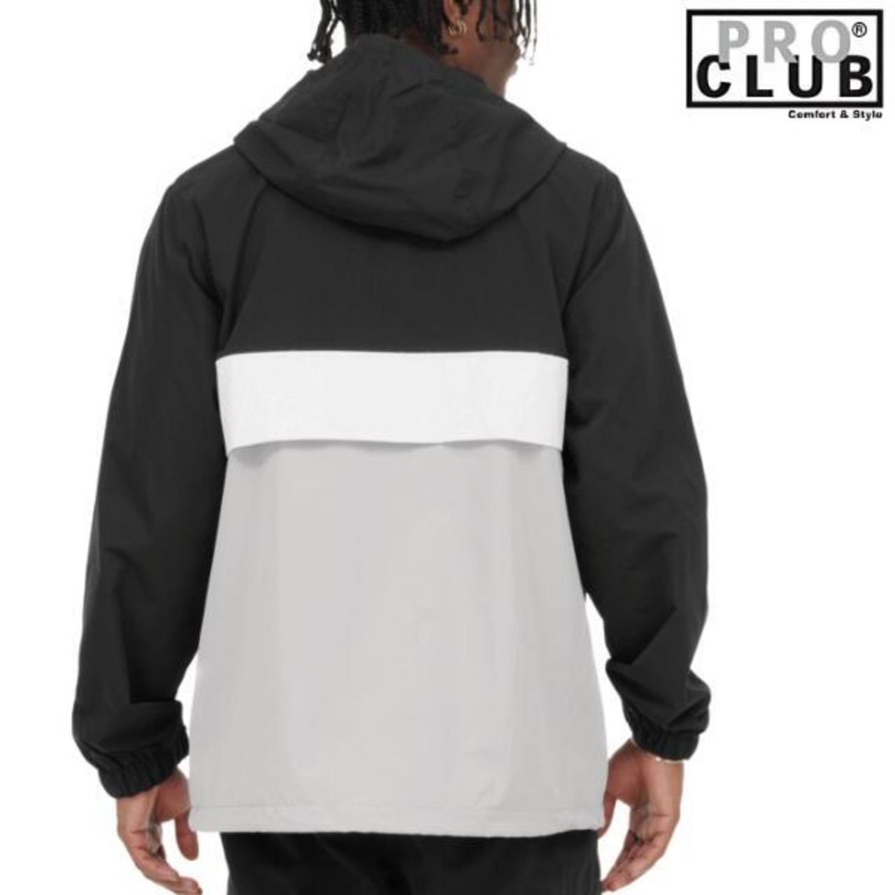 PRO CLUB「Nylon Hooded Pullover Anorak Jacket Black×Gray」 - 2