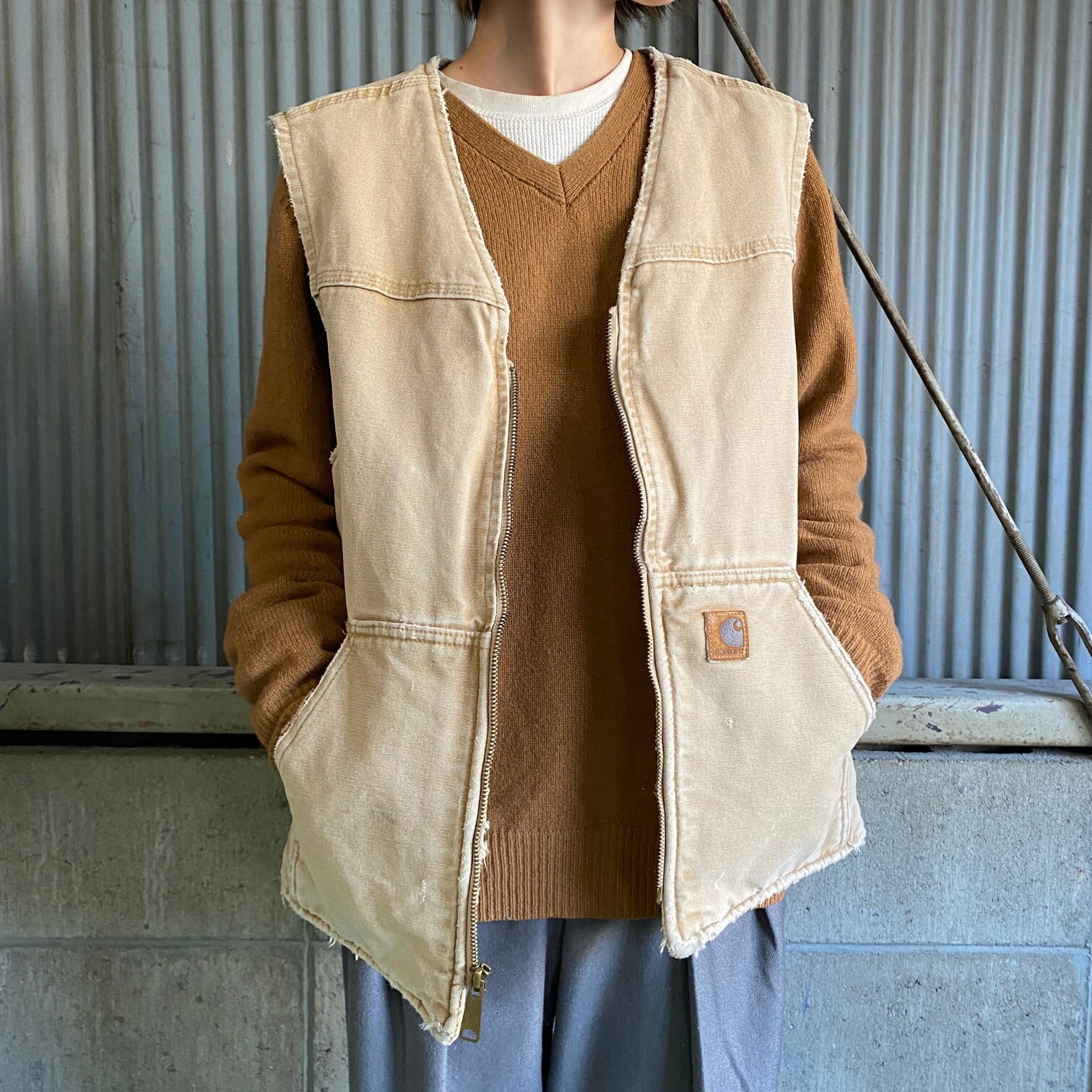 USA製　80s Carhartt カーハート　裏ボア　ダック　ベスト