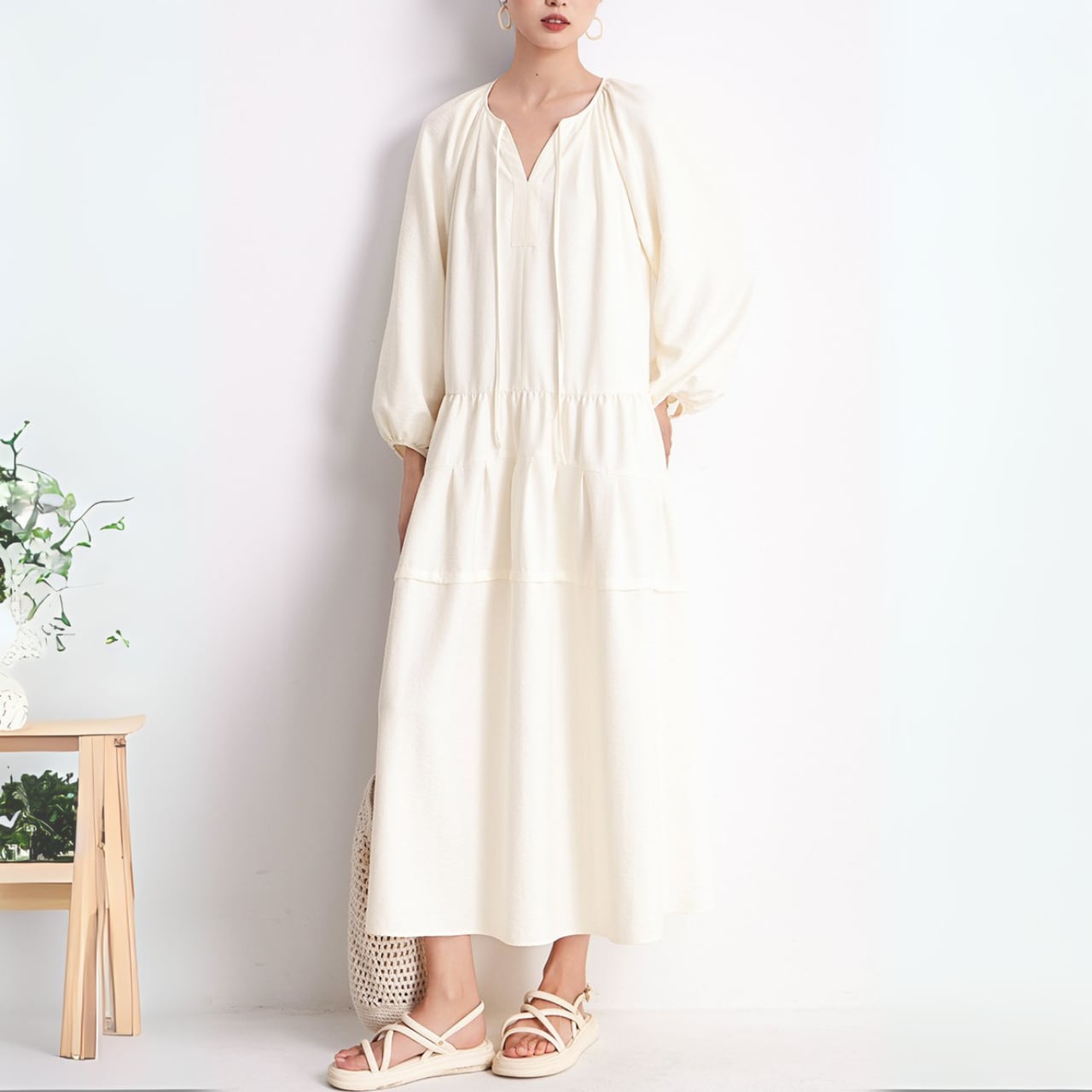 ティアードロングワンピース 00110