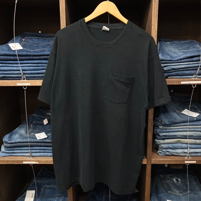 1990'S FRUIT OF THE LOOM POCKET T-SHIRT BLACK SIZE XXL