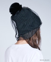 チュールポンポンビーニー (BLACK) CQ-47504