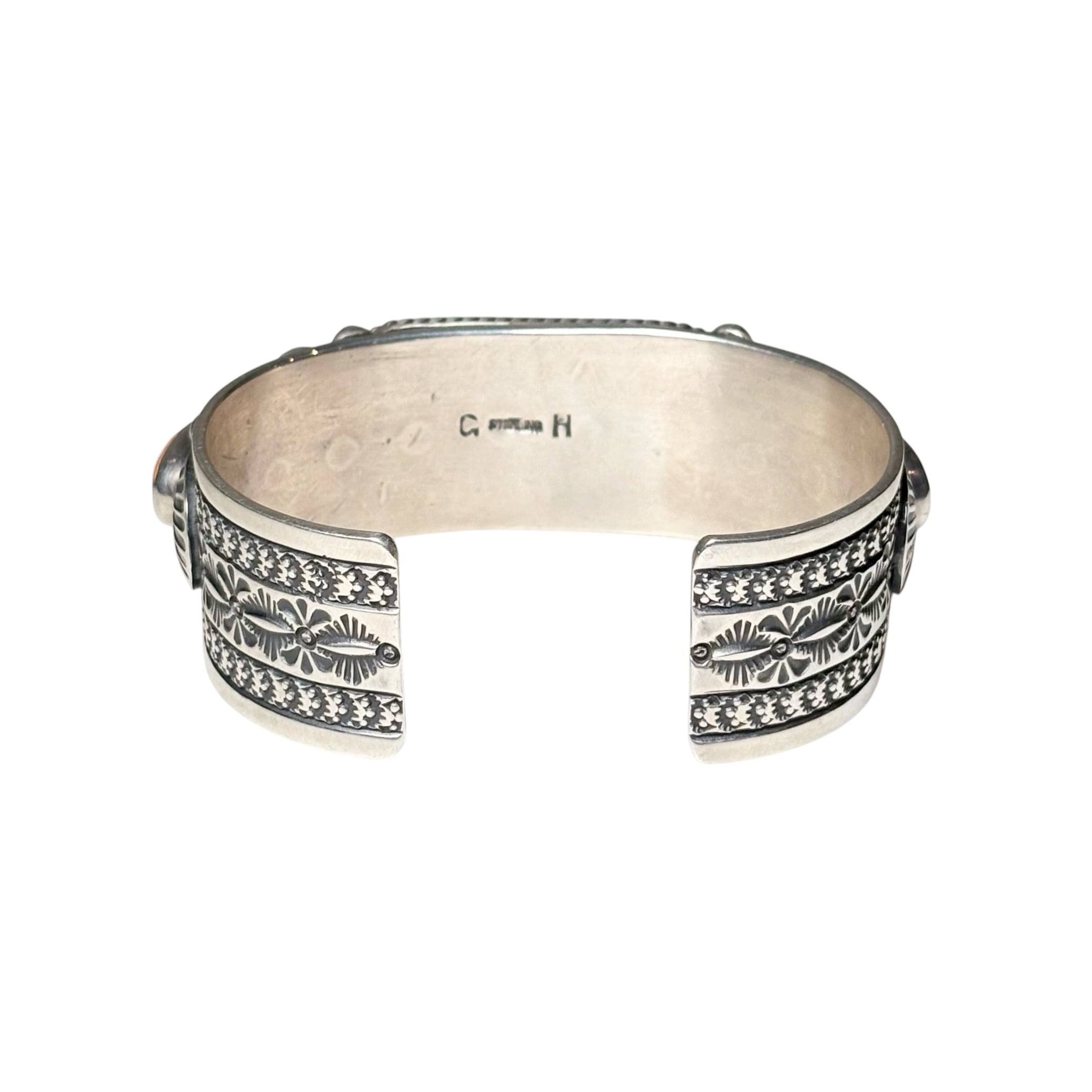 Navajo GUY HOSKIE turquoise & spiny oyster 5 stone bangle | NOIR