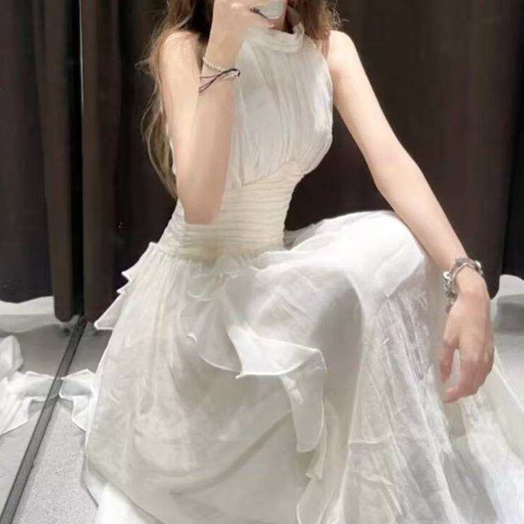 ロングワンピース レディース シフォン フリル ハイネック