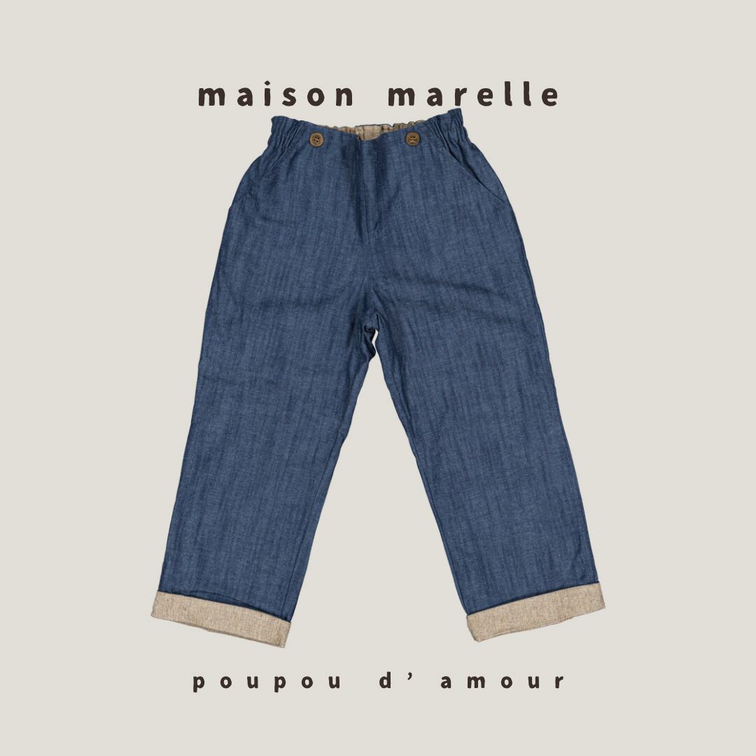 12M~5Y送料無料 【予約】maison marelle|Pants LEBON - blue denim/ heathered oatmeal(11月上旬以降入荷予定)