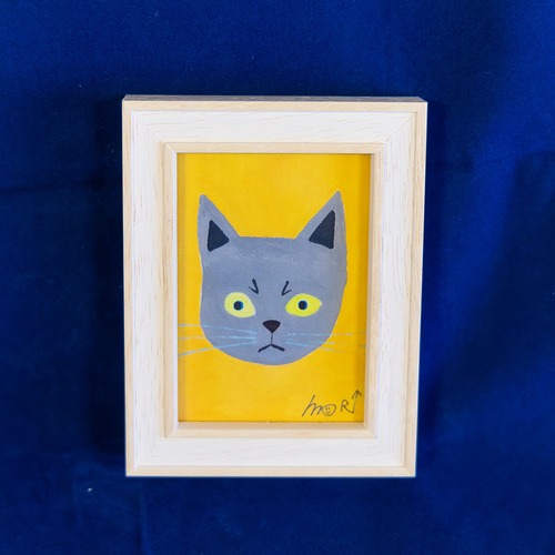 森邦保作品 猫のジクレー版画 （額装込み）F04（灰猫イメージ）
