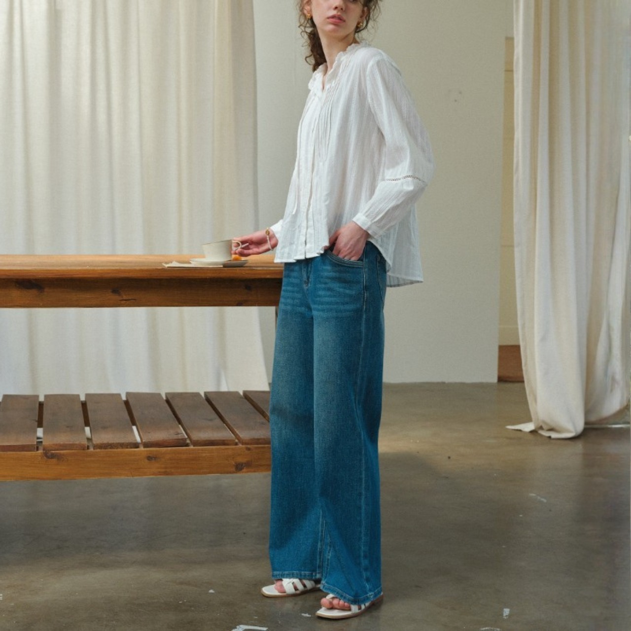 Blanc Pintuck Cotton Blouse F00615