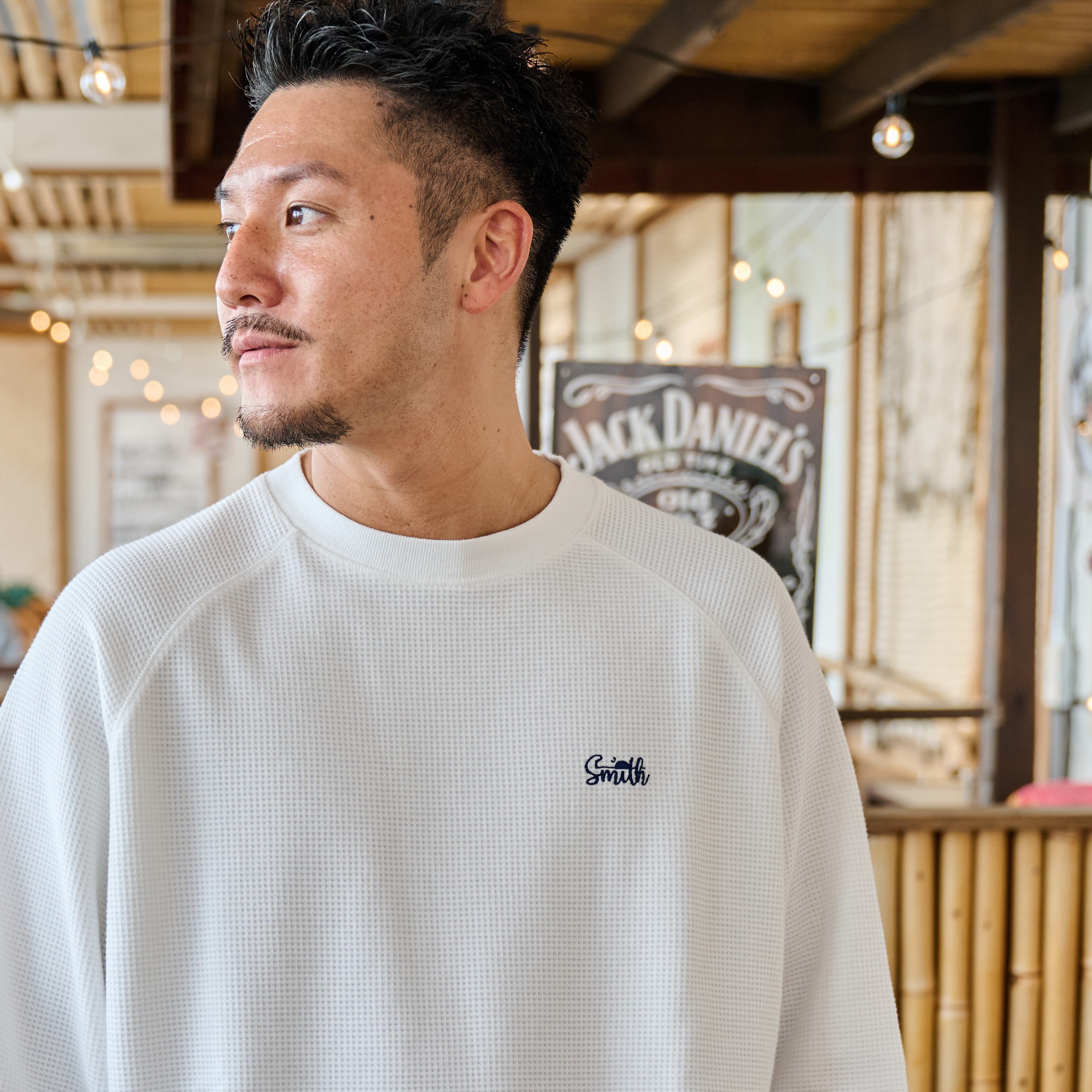 ピグメントワッフル ラグランロゴ刺繍Tシャツ | Sunny Smith ～SURF n