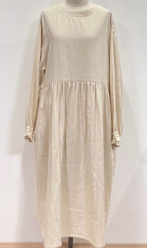 【キャンパスlinen 100%】ココアブラウン＊リブ袖口かっぽう着ワンピース 割烹着ワンピース | かっぽう着屋｜ 割烹着・割烹着ワンピース