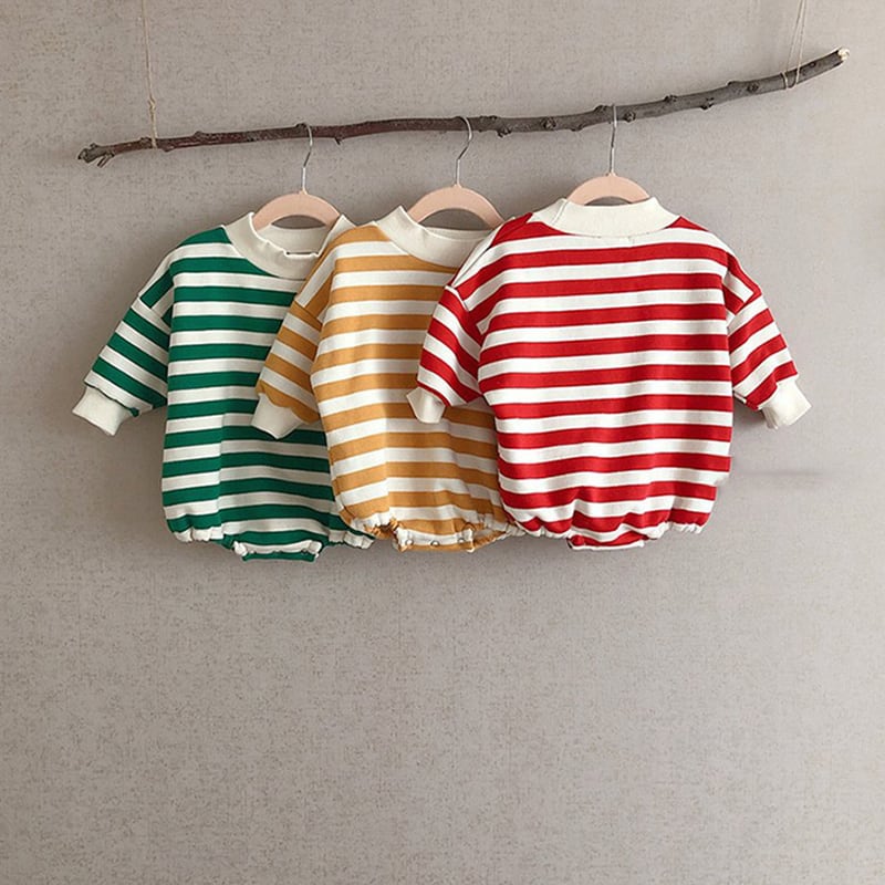 BABY】カラフルボーダー長袖ロンパース 全3色 | 韓国子供服通販 - Baker