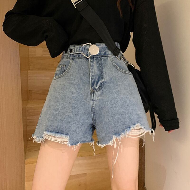 パンツ スプリングジーンズ ハイウェストウェストスリムルーズショーツ スタイル 春物 ブルマー 試着室67098464358