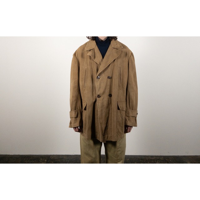 1950s "MULLOR" Beige Light Cotton Canvas Hunting Double Breasted Jacket