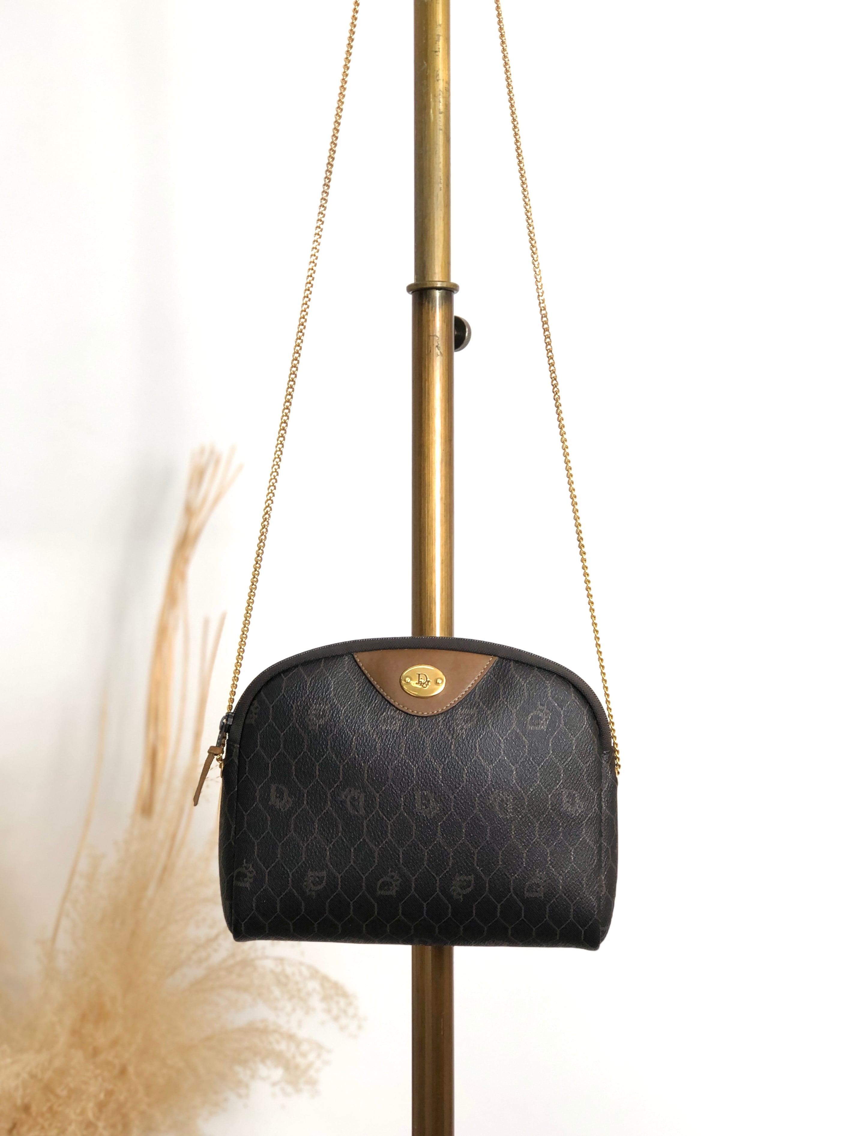 Christian Dior クリスチャン ディオール ハニカム ショルダーバッグ ブラック ロゴ PVC レザー チェーン vintage ヴィンテージ オールド cs7hx4