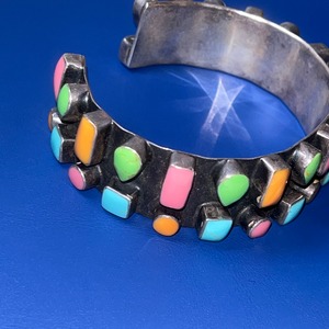 vintage silver multi-color stone cuff bangle