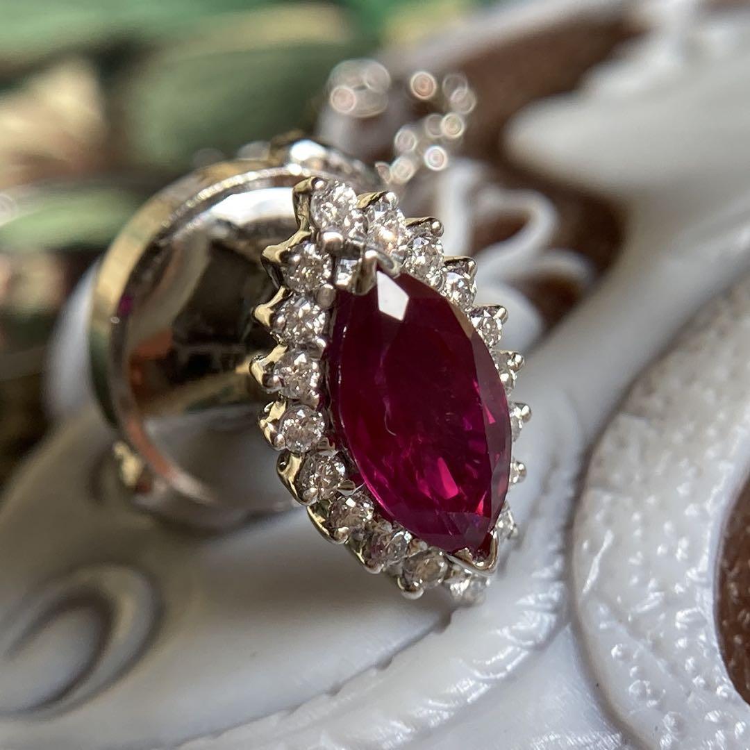 k14 真紅の輝き ビルマ産ルビー0.850ct ダイヤモンド ピンブローチ