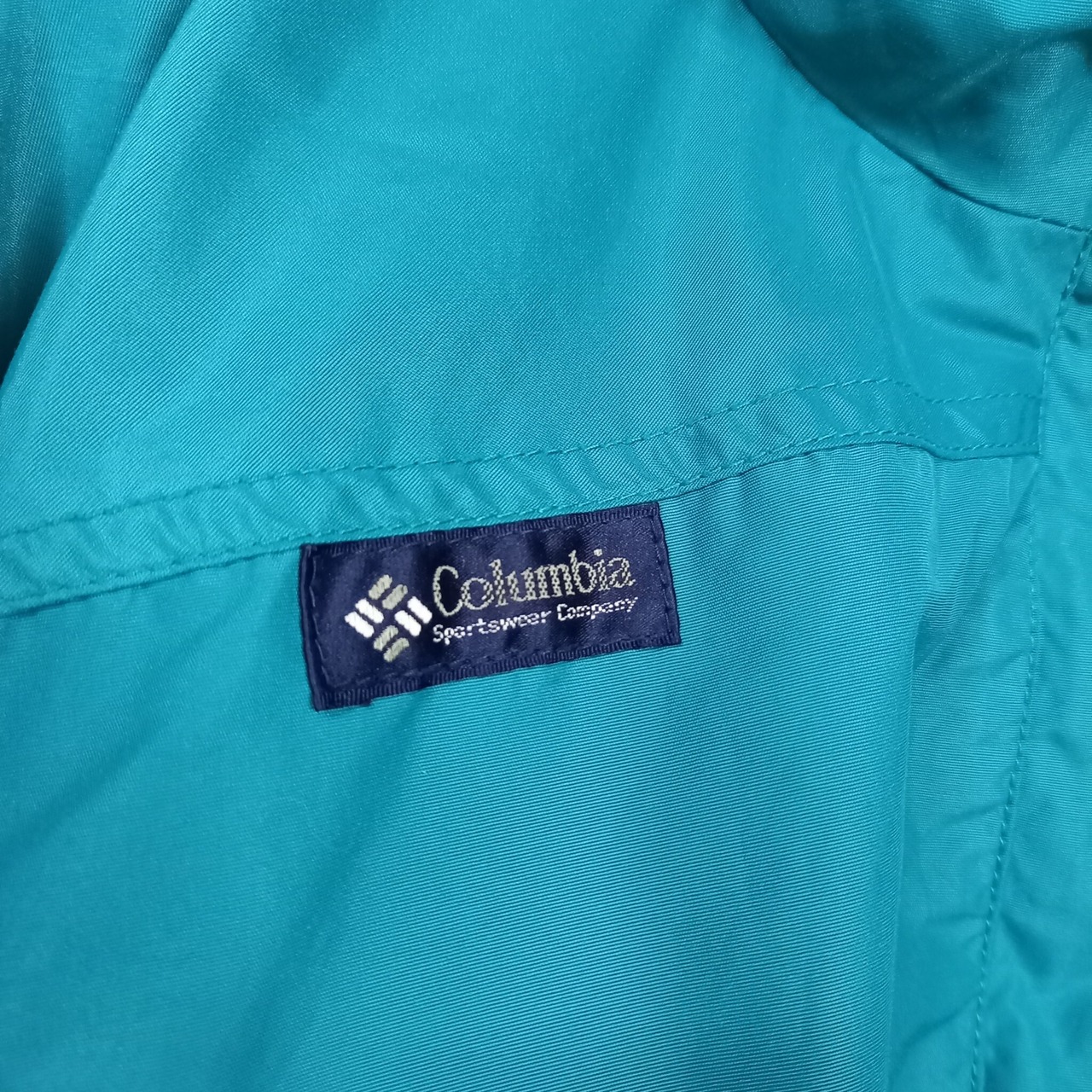 90s　コロンビア　スタンドカラー　ナイロンジャケット　シェル　エメラルド　緑