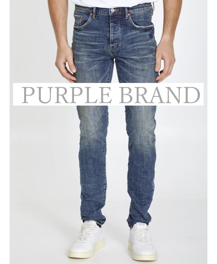 ブルーデニムのスリムジーンズ：PURPLE BRAND（パープル ブランド