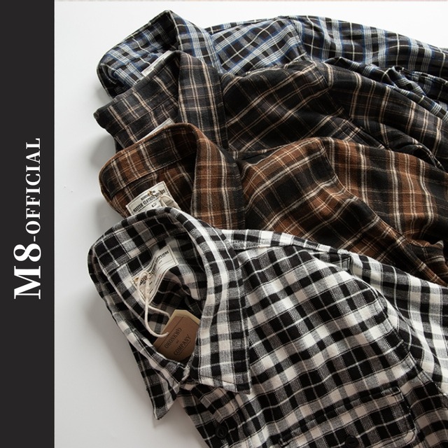 checked long sleeves shirt 4color M0368
