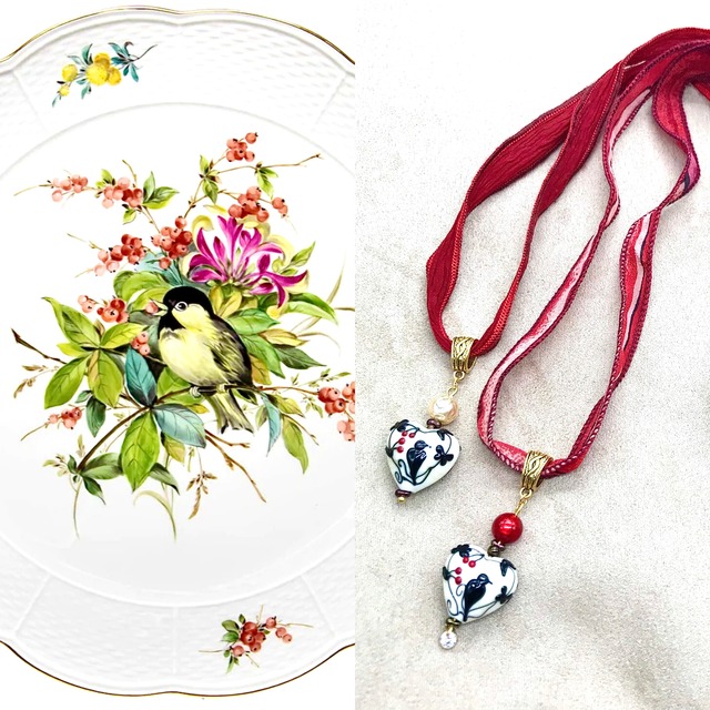 鳥と赤い実ハートネックレスI