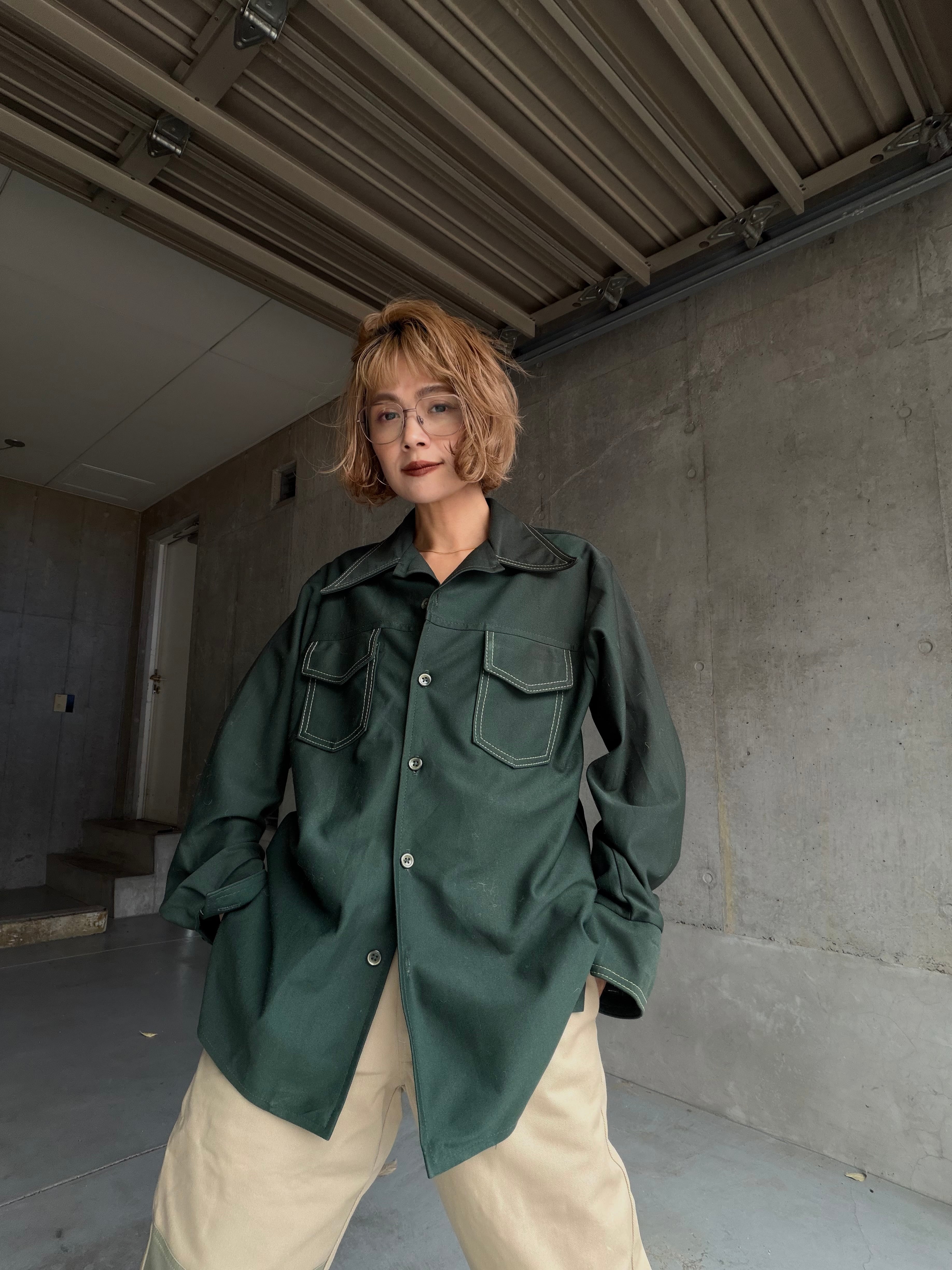 (SH326)70's JC Penney stitch green shirt