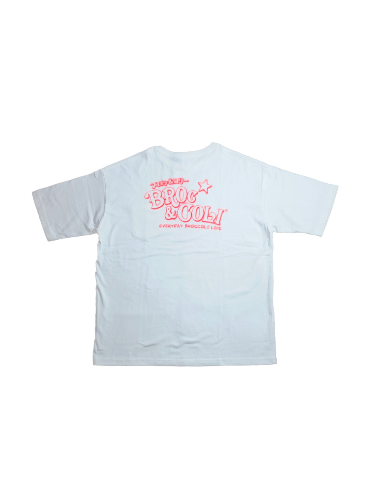 BROC&COLI 蛍光ピンク・バックプリントロゴTシャツ