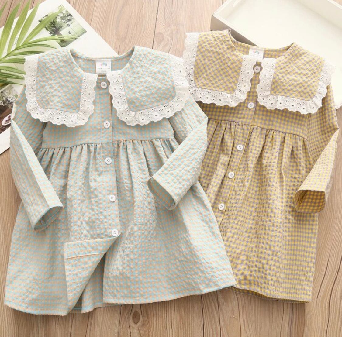 レースカラーワンピース》》》》》海外子供服 ナチュラル レース 女の子 ドレス プチプラ