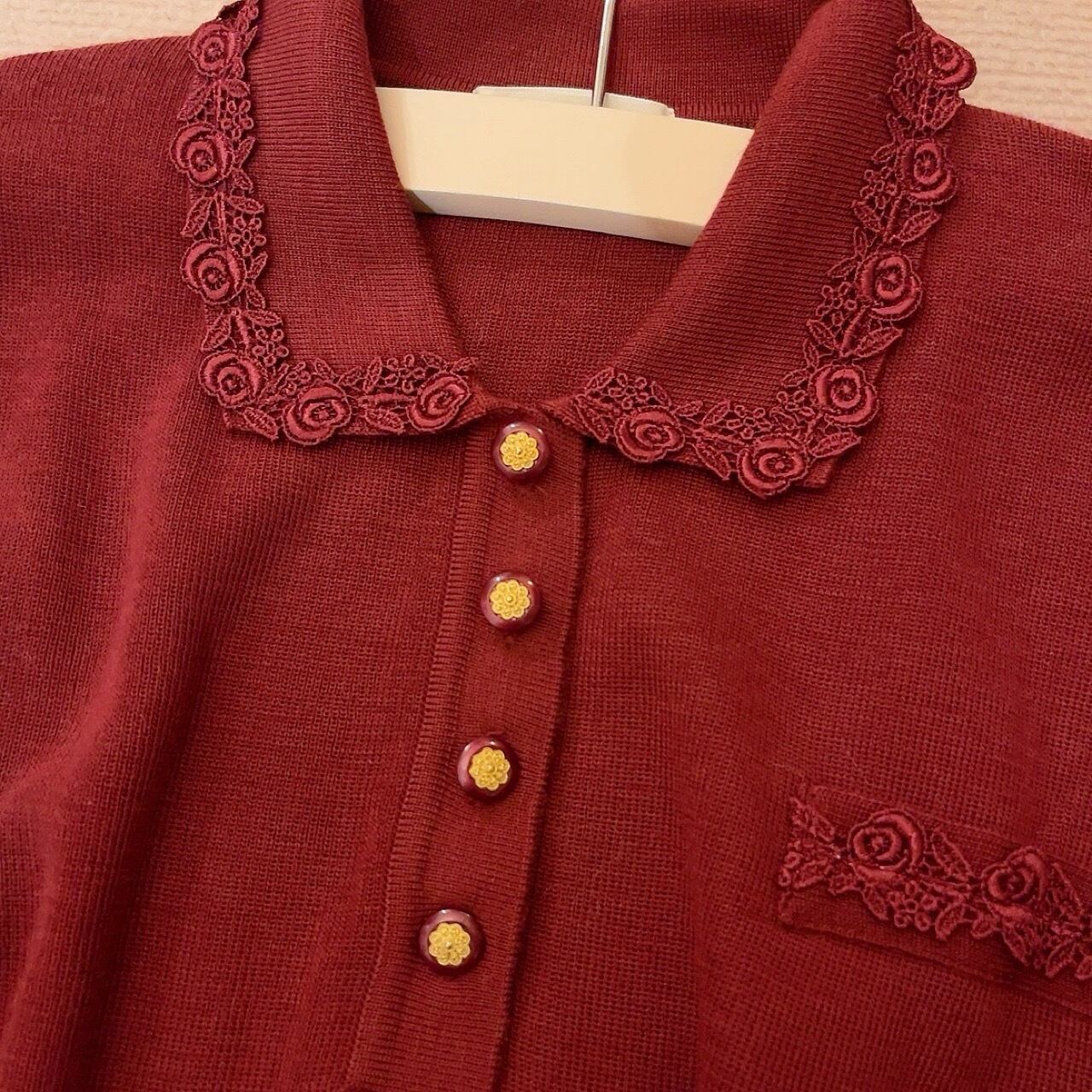 rose lace collar bordeaux knit polo