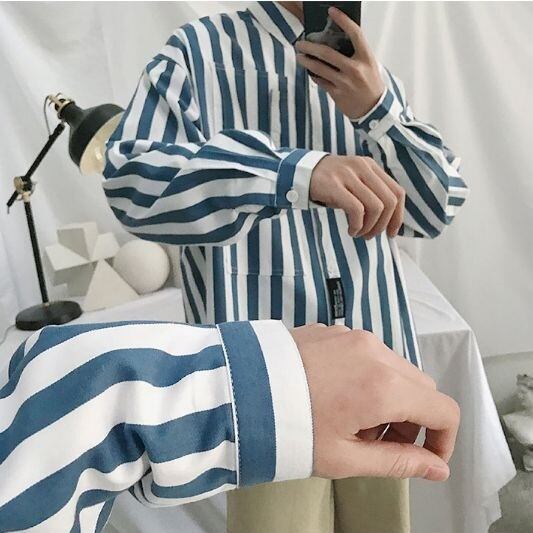 全2色 シャツ ワイシャツ ストライプ オフィス カジュアル 大人