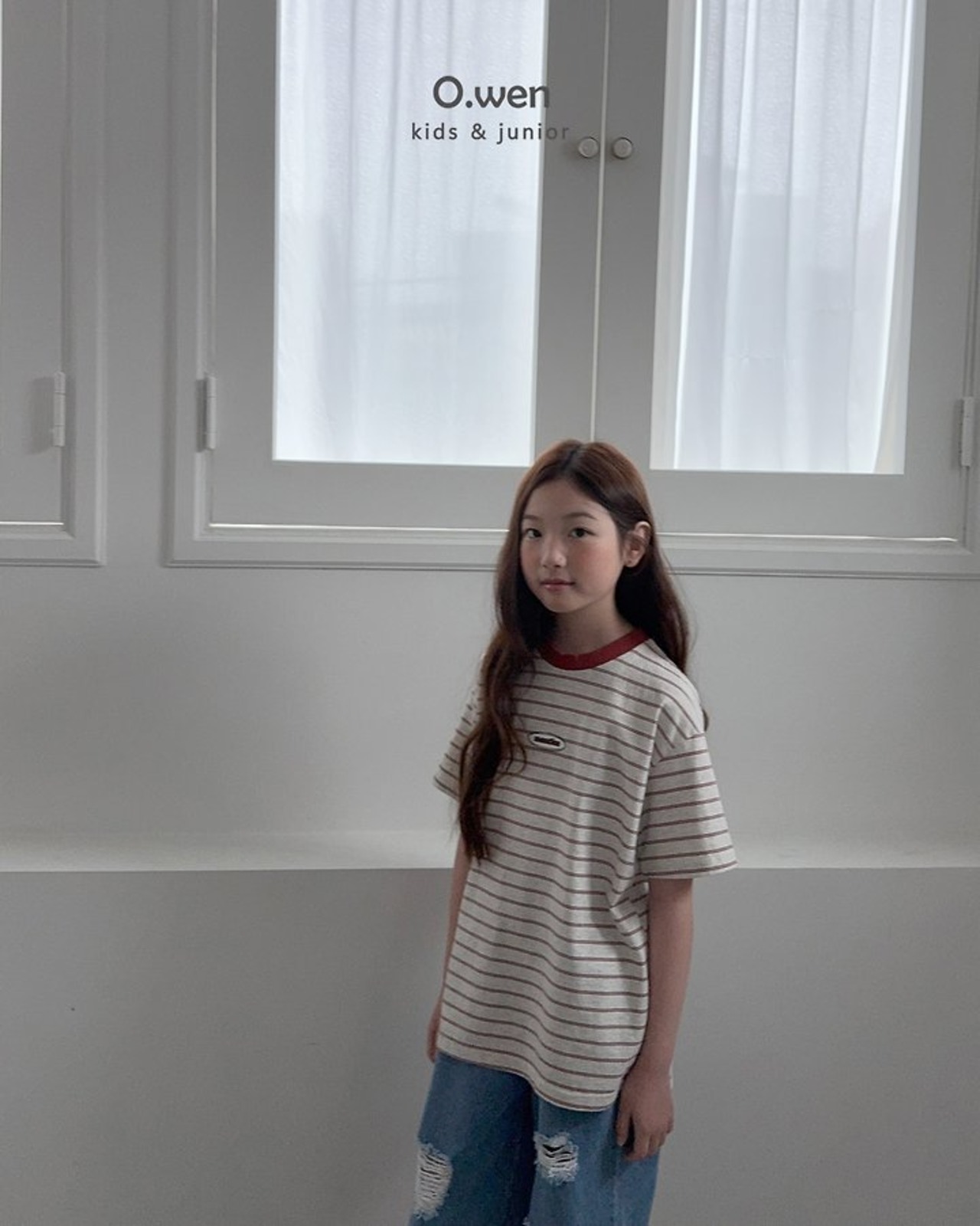 [O.wen] Mention Stripe Short Sleeve T-shirt (JS/JM/JL/JXL) / [오웬] 멘션스트라이프반팔티 (JS/JM/JL/JXL)