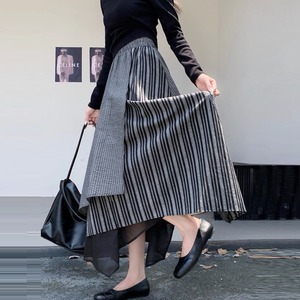 【送料無料】 ロングスカート 2色 秋 冬 アンクル丈 マキシ丈 フレア Aライン 伸縮性 ウエストゴム 重ね着風 レイヤード シフォン生地 異素材 かわいい 大人可愛い カジュアル 大人 おしゃれ お洒落 レトロ こなれ感 ラフ 抜け感 しましま ストライプ 30代 40代 レディース 女性用 ママ服 デート お出かけ 休日 アウトドア 着回し 普段使い ファッション コーデ スタイル 楽ちん 体型カバー 着痩せ 垢抜け