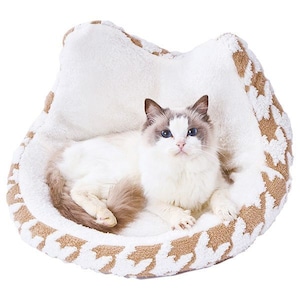 【あったかくつろぎベッド,フチ付,ネコ耳ラウンド】かわいい猫耳付きふかふかベッド!手洗い可能,コード通し穴付き
