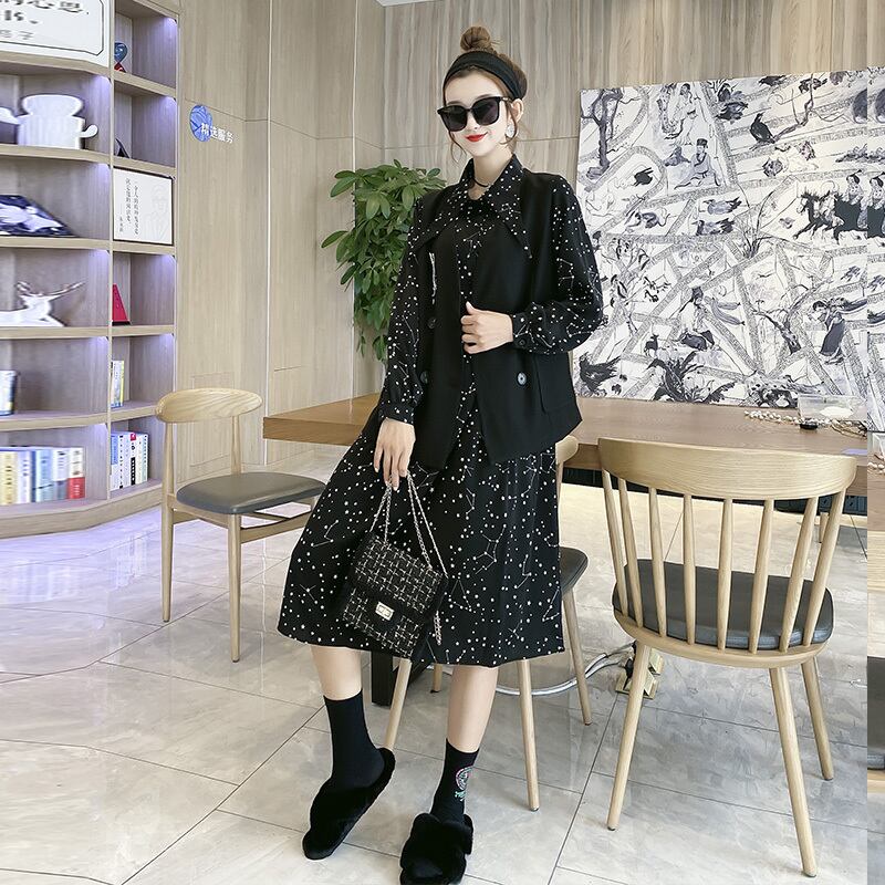 太った妹痩身シャツスカートプラスサイズの女性の服2020秋の新しいファッション年齢削減ベストトップドレストレンド ミックスインファッション22107416239