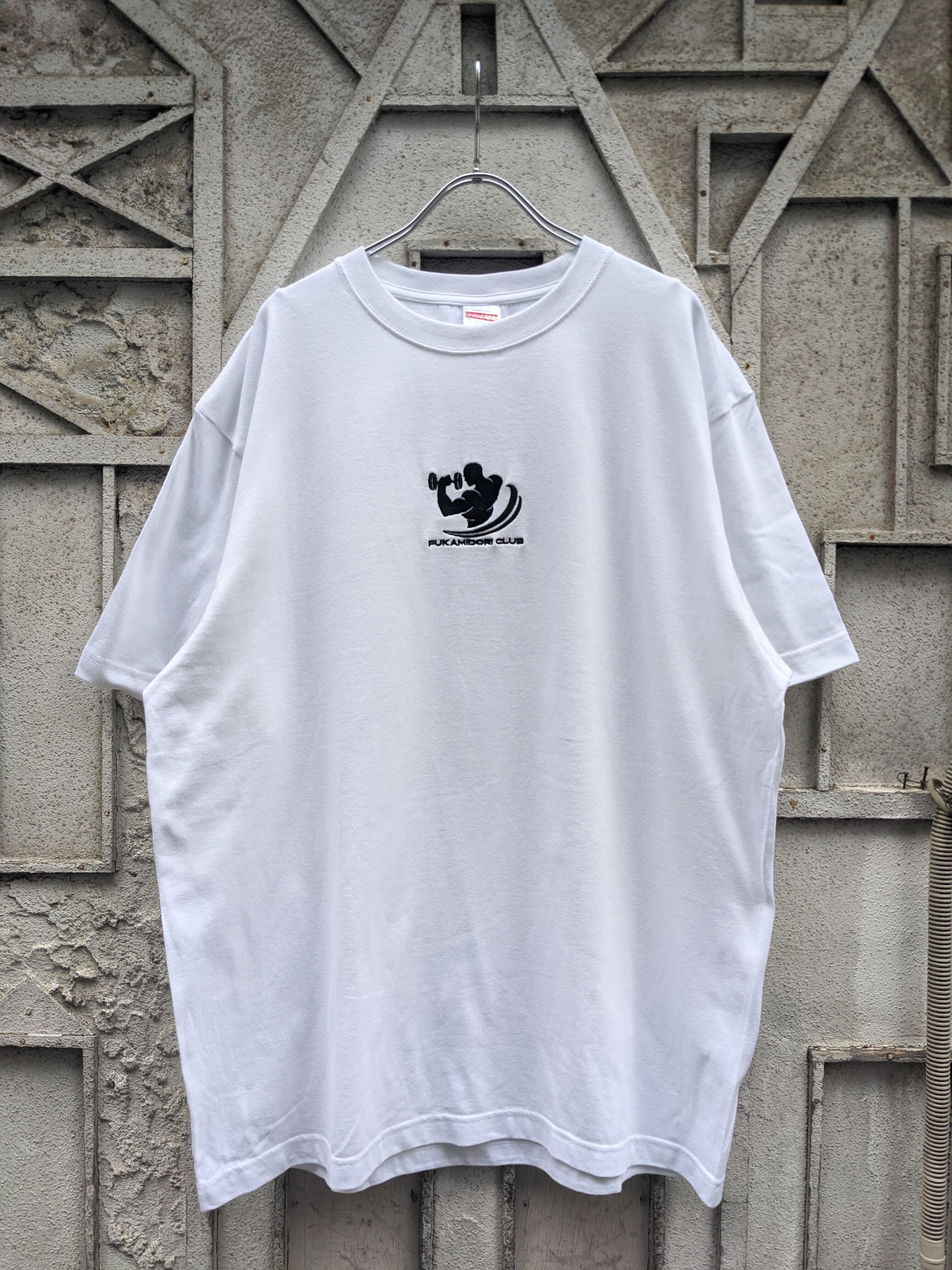 "FUKAMIDORI CLUB" MEN embroidery TEE / WHITE