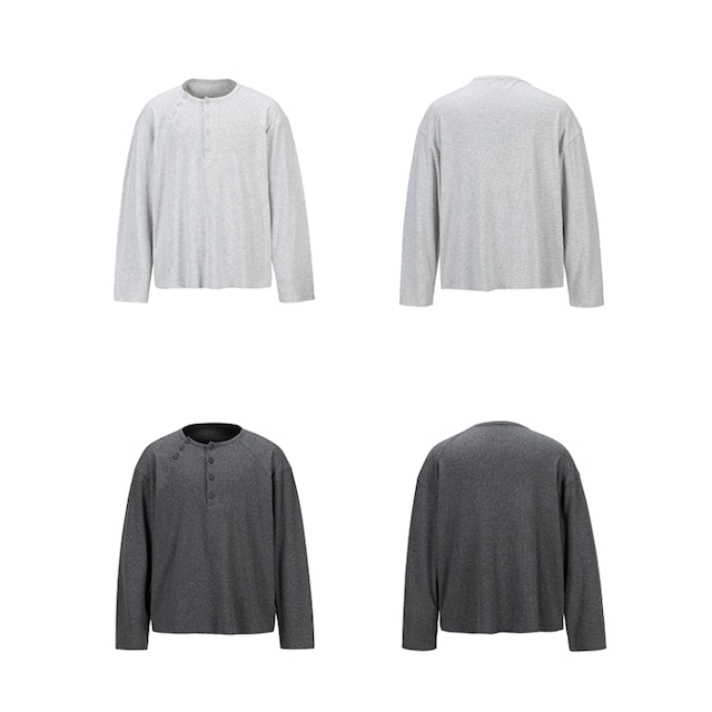 asymmetrical design Henley neck long tee　アシメデザインヘンリーネックロングティー　J1559