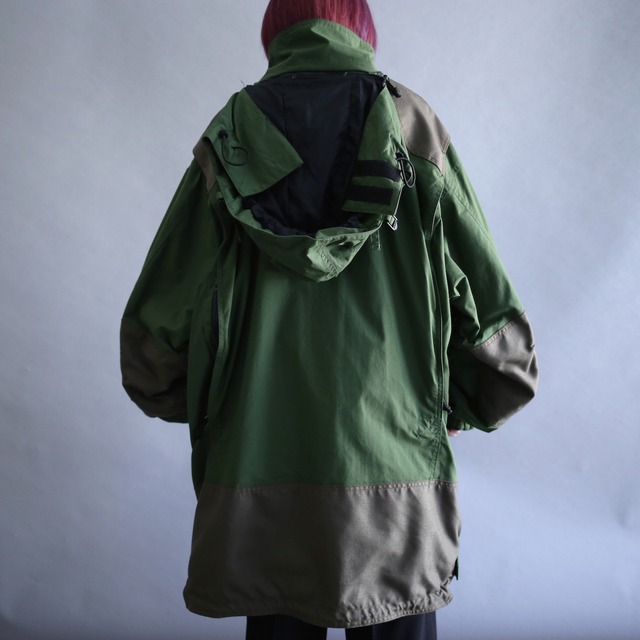 good green color gimmick design over size anorak parka