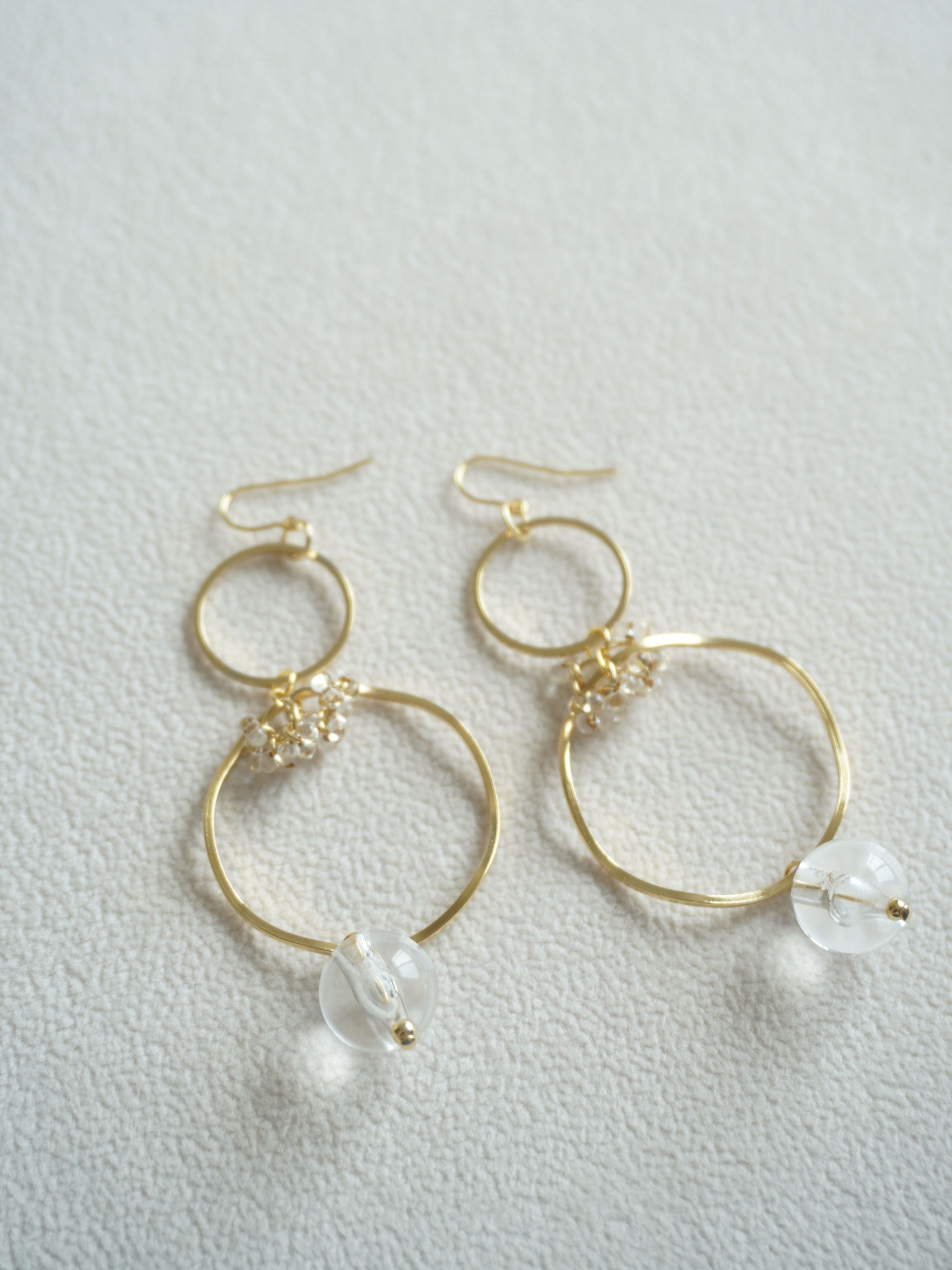 2連ゴールドフープ × クリアビーズピアス