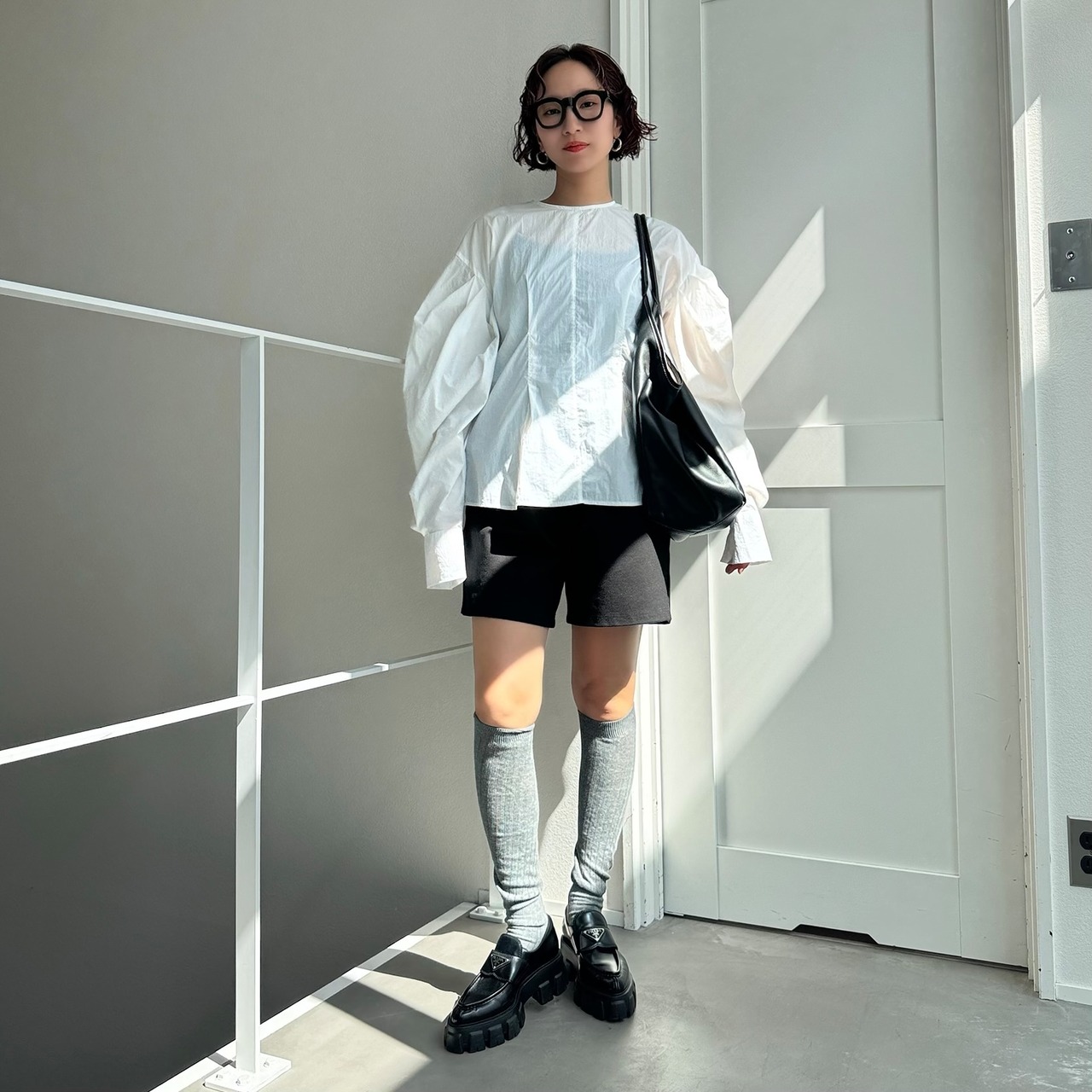 ナイロンパフスリーブtops/ホワイト