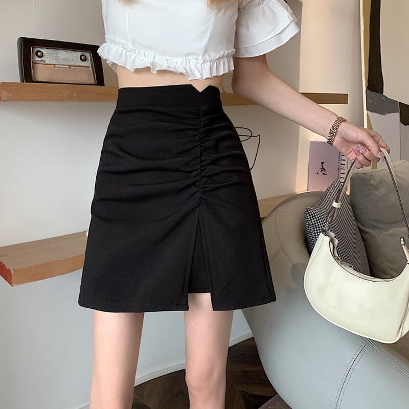 ブラックスカート サマーハイウェスト薄手Aラインショート 大人ガーリー スウィート キュート カジュアル 夏物 試着室73130920301