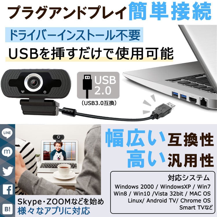 webカメラ ウェブカメラ USB マイク付き 広角 高画質 パソコン PC
