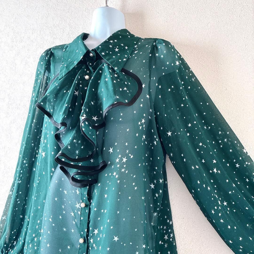 Sister Jane 星柄シアーフリルブラウス｜パールボタン・ボウタイ