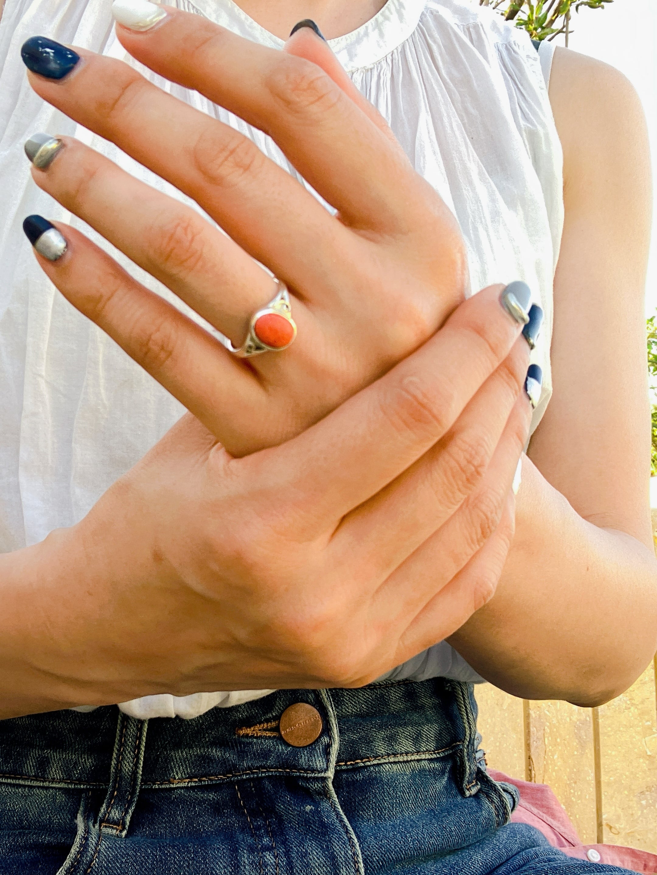 ♯13　silver ring =coral pink=